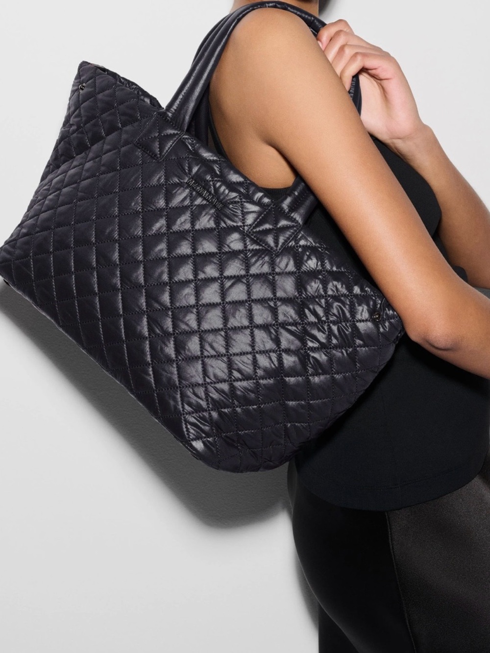 MZ WALLACE Medium Metro City Tote Quilted Crossbody Satchel - Black